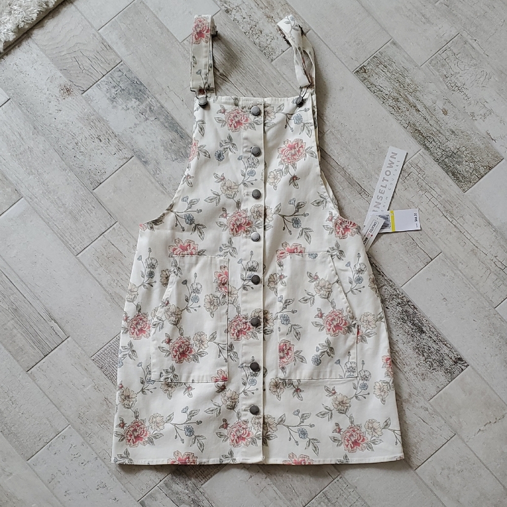 New NWT TinselTown Juniors Medium Floral Button-Down Pinafore Jumper Dress 90s